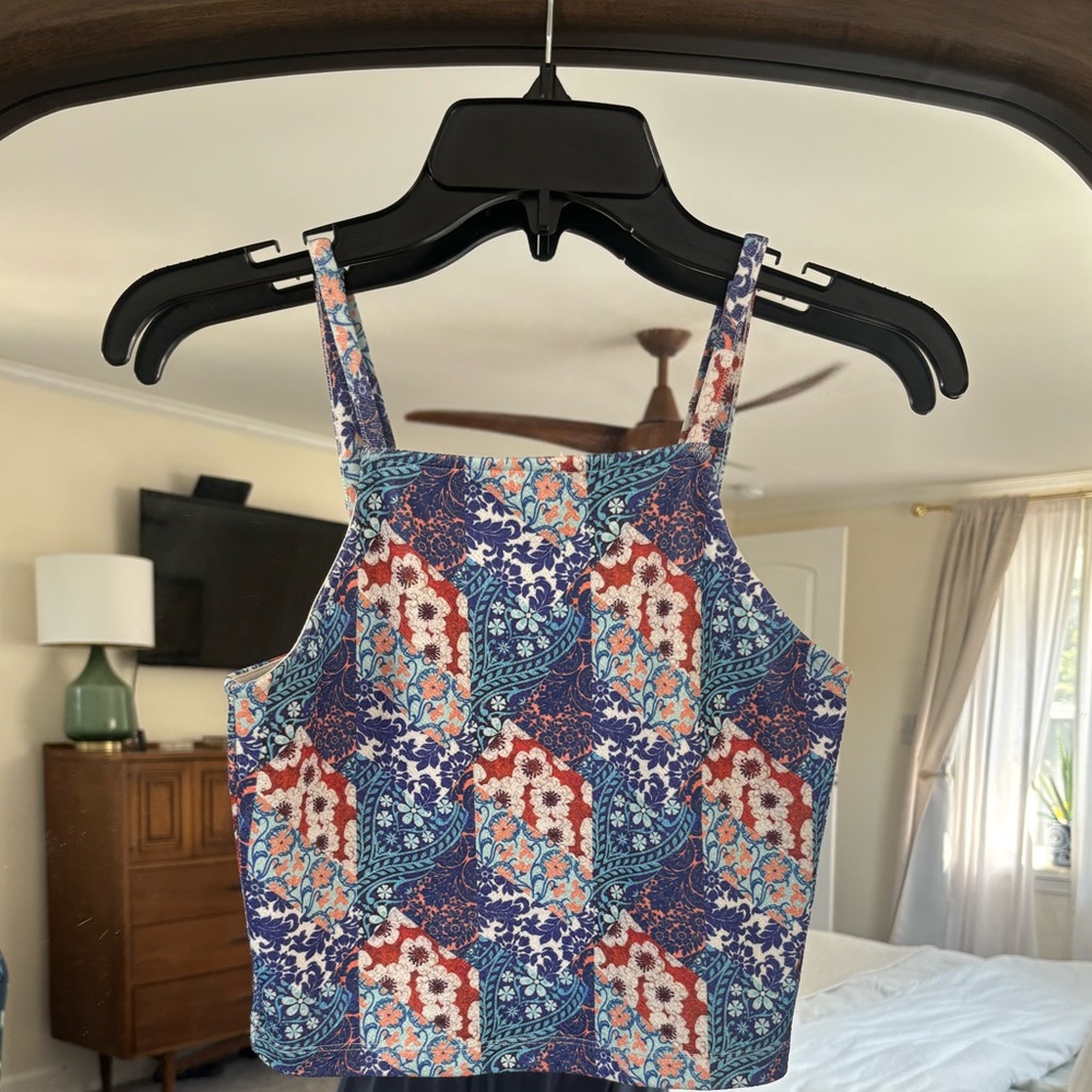Topshop Blue and Red Floral Tank Top